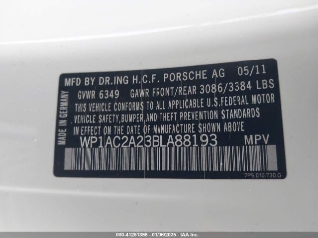 2011 PORSCHE CAYENNE WP1AC2A23BLA88193 Photo 8