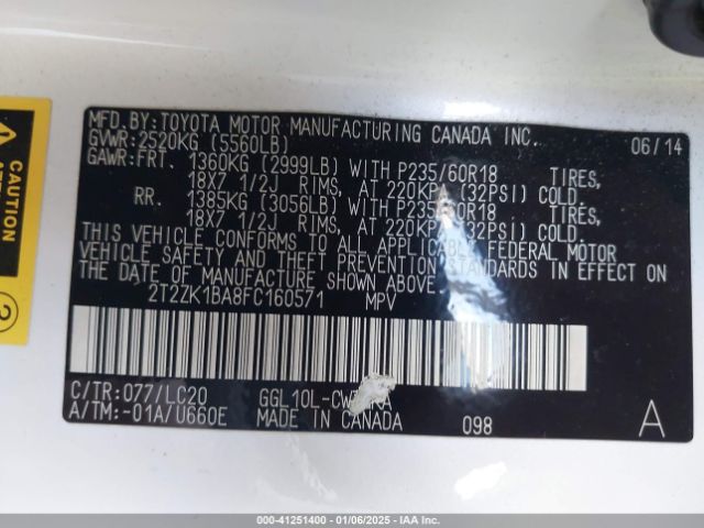 2T2ZK1BA8FC160571 Lexus RX 350