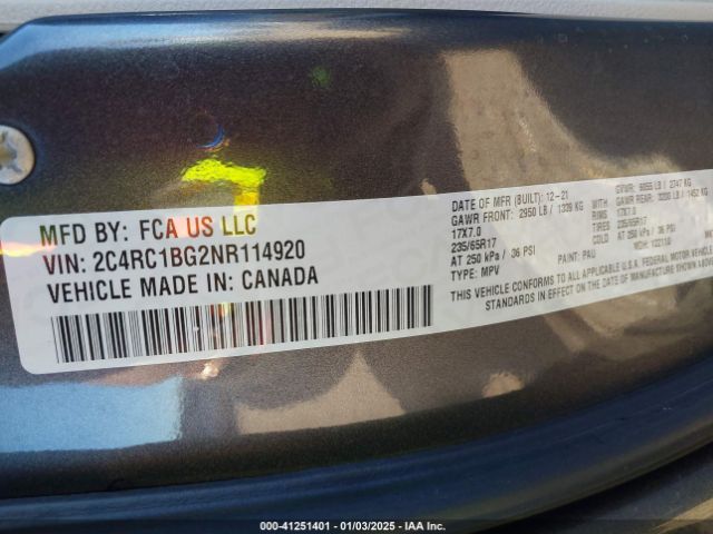 2C4RC1BG2NR114920 Chrysler Pacifica Touring L