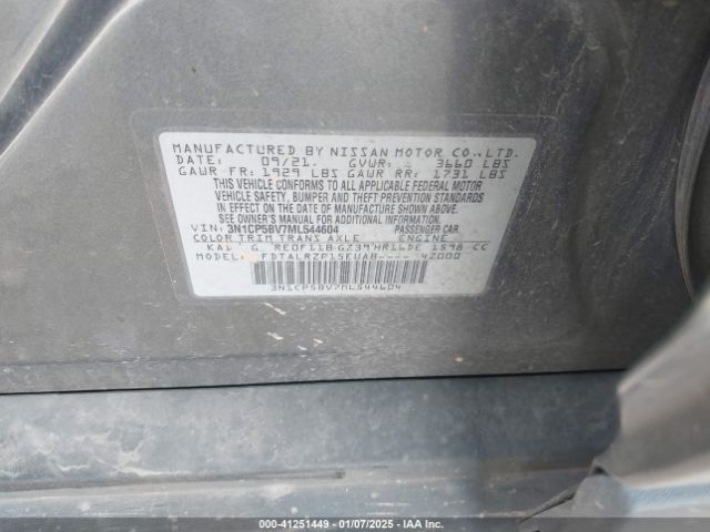 3N1CP5BV7ML544604 Nissan Kicks S Xtronic Cvt