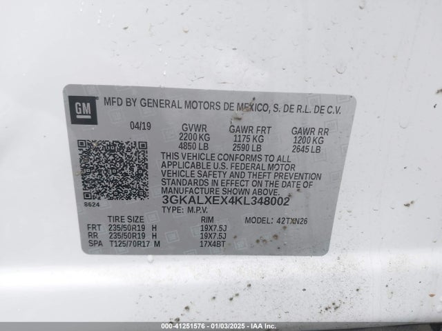3GKALXEX4KL348002 GMC ltg - spark ignited direct injection, alum dohc, vvt, dcvcp turbo, e0-e100, alum