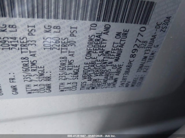 5N1BT3BA8PC892770 Nissan Rogue Sv Fwd