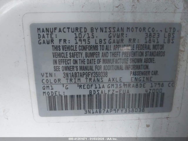 Nissan Sentra Fe+ S 2015 3N1AB7AP9FY358038 Image 9