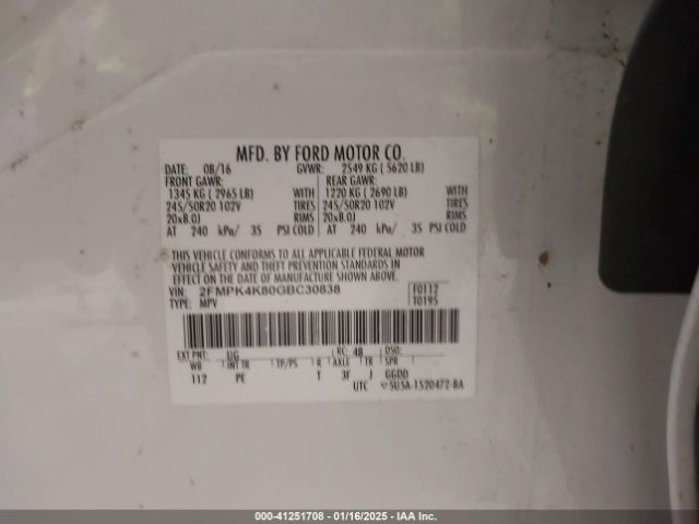 2FMPK4K80GBC30838 Ford Edge Titanium