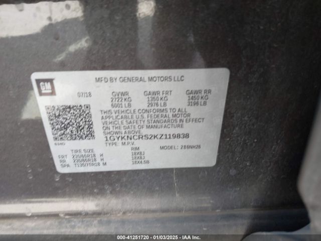 1GYKNCRS2KZ119838 Cadillac XT5 LUXURY