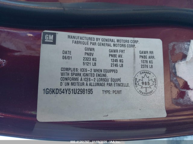 2001 CADILLAC DEVILLE 1G6KD54Y51U298195 Photo 8