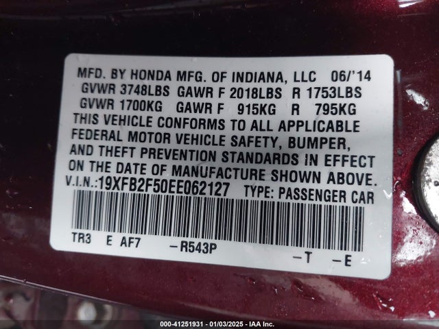 Honda Civic Lx 2014 19XFB2F50EE062127 Image 9