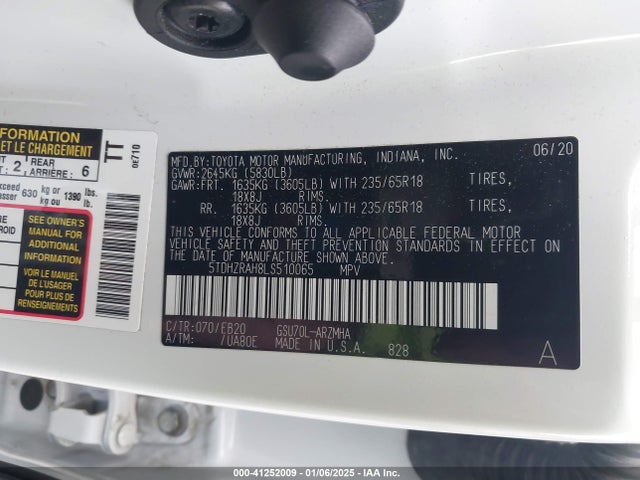 5TDHZRAH8LS510065 Toyota Highlander Xle