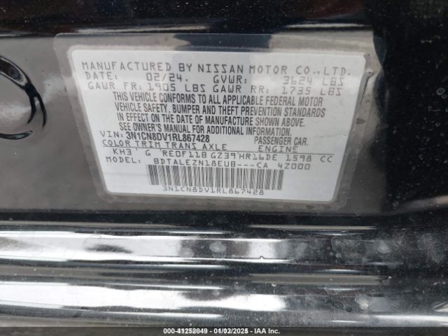 3N1CN8DV1RL867428 Nissan Versa 1.6 S