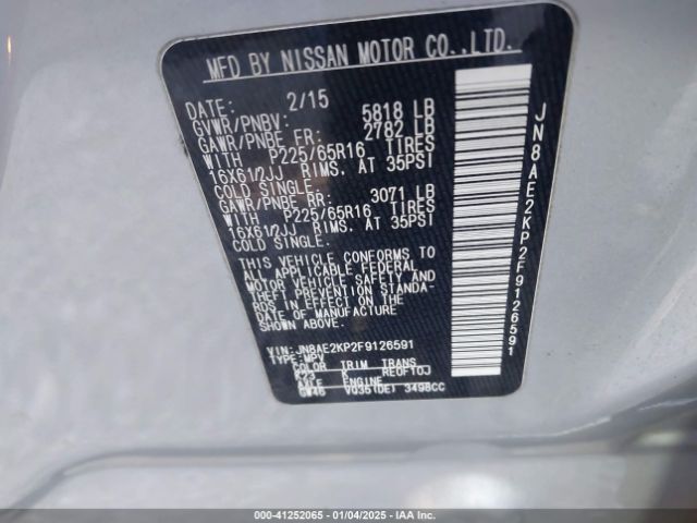 JN8AE2KP2F9126591 Nissan QUEST S