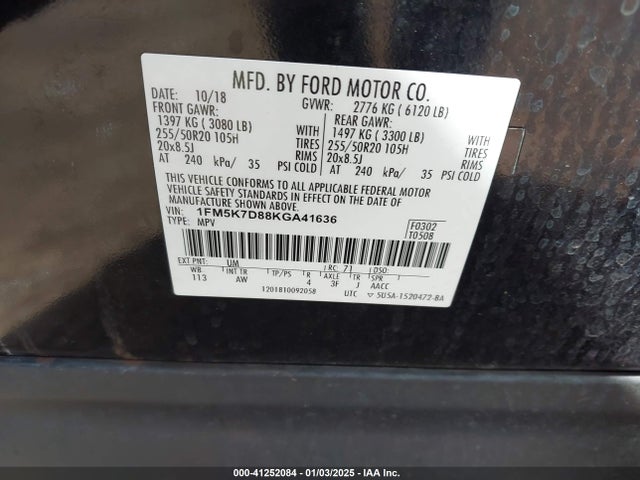 1FM5K7D88KGA41636 Ford EXPLORER XLT