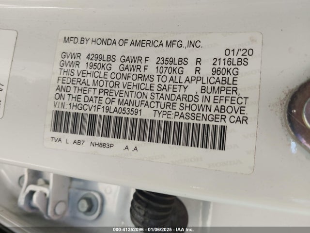Honda ACCORD LX 2020 1HGCV1F19LA053591 Image 9