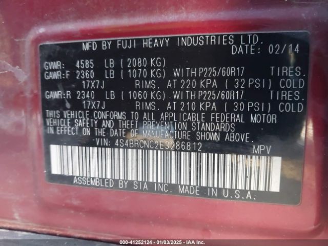 4S4BRCNC2E3286812 Subaru Outback 2.5i Limited