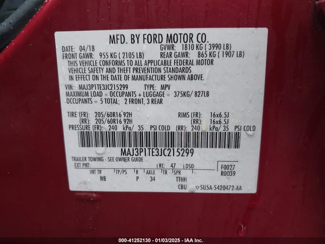 MAJ3P1TE3JC215299 Ford Ecosport Se