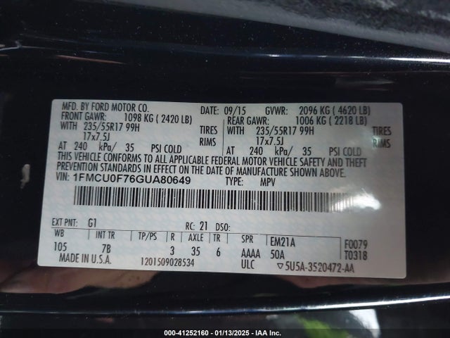 Ford ESCAPE S 2016 1FMCU0F76GUA80649 Image 9