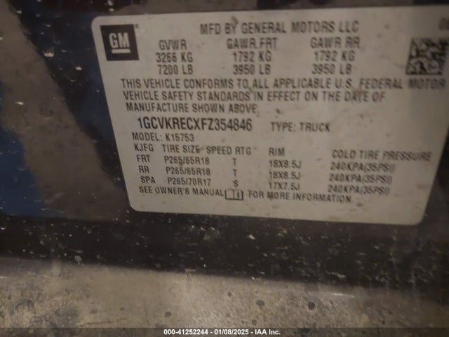 1GCVKRECXFZ354846 Chevrolet Silverado 1500 2lt