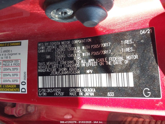 JTEMU5JR4M5934344 Toyota 4RUNNER SR5