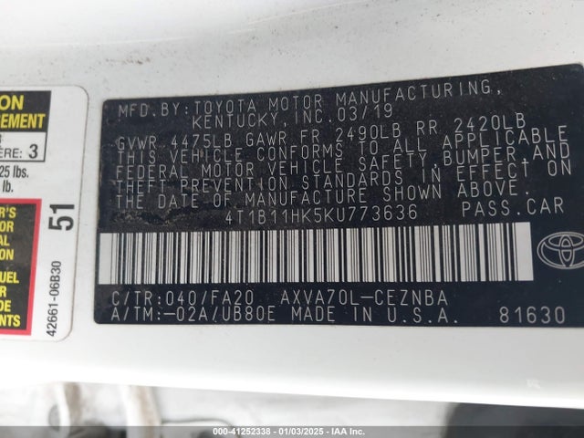 4T1B11HK5KU773636 Toyota a25a-fks