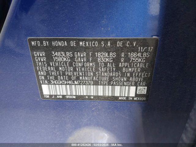 3HGGK5H46JM727379 Honda FIT LX