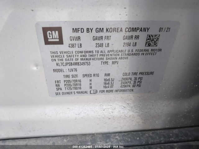 KL7CJPSB4MB349753 Chevrolet Trax Awd Lt