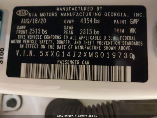 5XXG14J2XMG019730 KIA K5 LXS