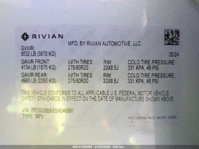 7PDSGBBA8SN046891 Rivian R1s Adventure