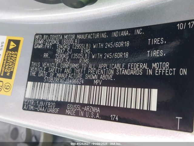 5TDBZRFH7JS496624 Toyota Highlander Le