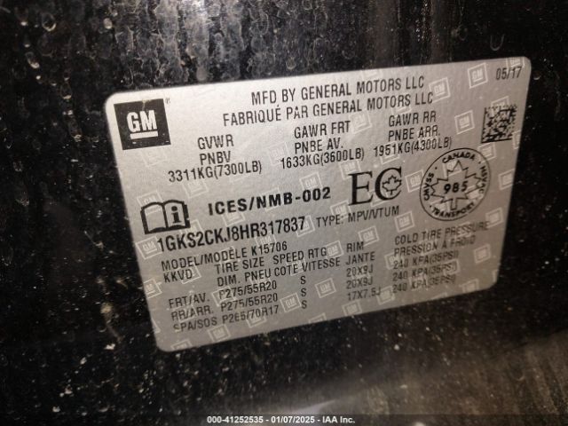 1GKS2CKJ8HR317837 GMC YUKON DENALI