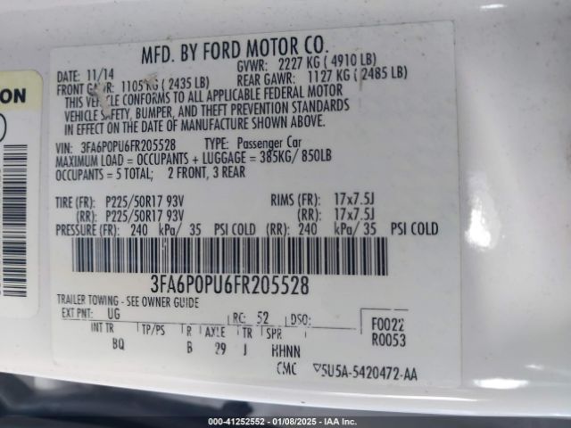 3FA6P0PU6FR205528 Ford Fusion Energi Se Luxury