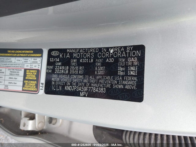 KIA SOUL + 2015 KNDJP3A59F7784383 Image 9