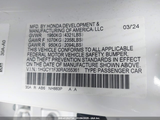 1HGCY1F30RA055361 Honda ACCORD EX
