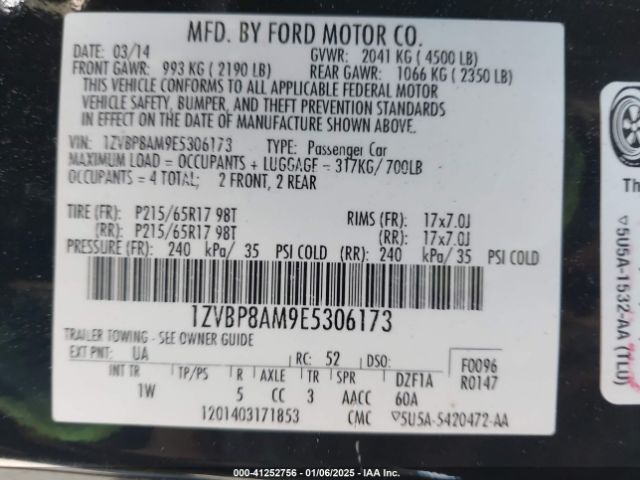 1ZVBP8AM9E5306173 Ford Mustang V6