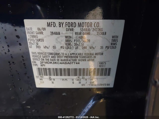 Aukcja sprzedaży 2010 Ford Edge Limited, vin: 2FMDK3KC4ABA07744, numer aukcji: 41252772