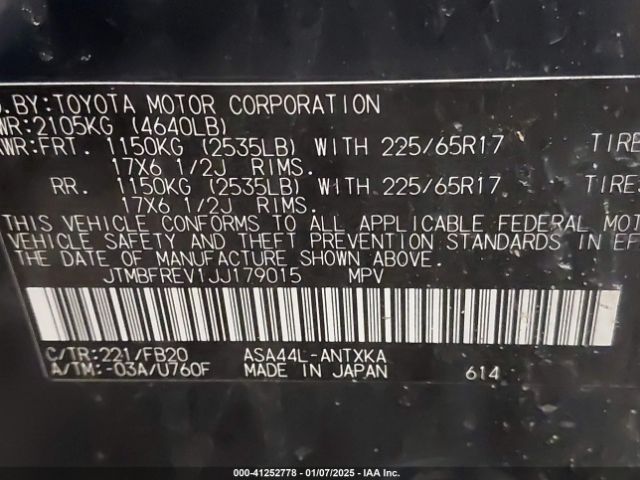 JTMBFREV1JJ179015 Toyota RAV4 LE