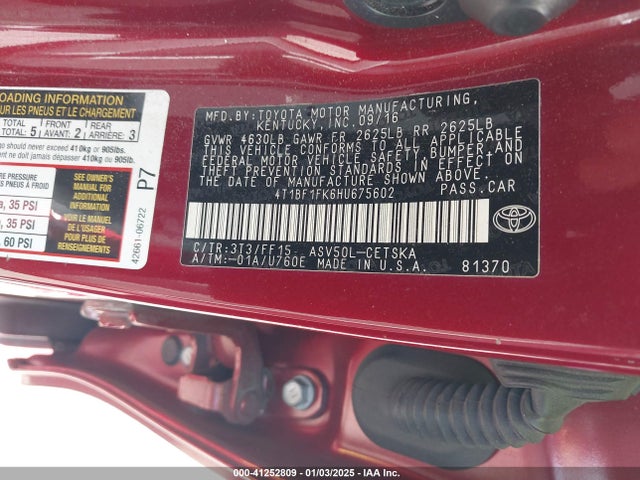 Toyota CAMRY SE 2017 4T1BF1FK6HU675602 Image 9
