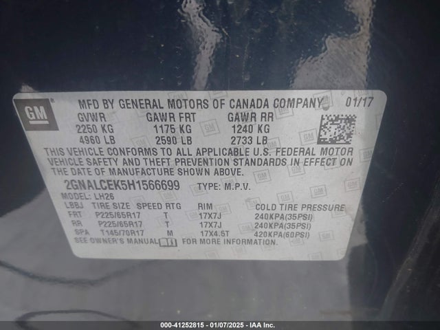 Chevrolet EQUINOX LT 2017 2GNALCEK5H1566699 Image 9