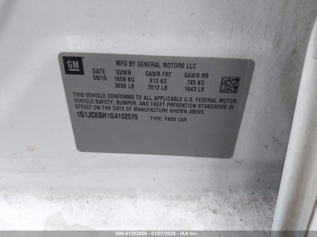 1G1JC6SH1G4102579 Chevrolet Sonic Lt Auto
