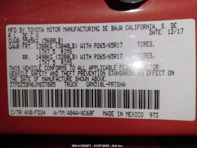 3TMDZ5BN0JM037805 Toyota Tacoma Trd Sport