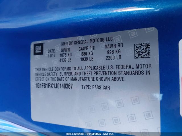 1G1FB1RX1J0140367 Chevrolet Camaro 1lt