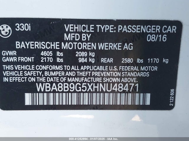BMW 330I 2017 WBA8B9G5XHNU48471 Image 9