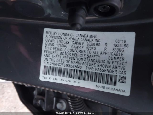 2HGFC2F80KH588640 Honda Civic Sport