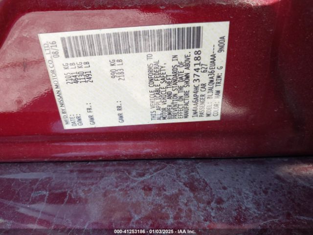 1N4AA6AP4HC374188 Nissan Maxima 3.5 Platinum/3.5 S/3.5 Sl/3.5 Sr/3.5 Sv