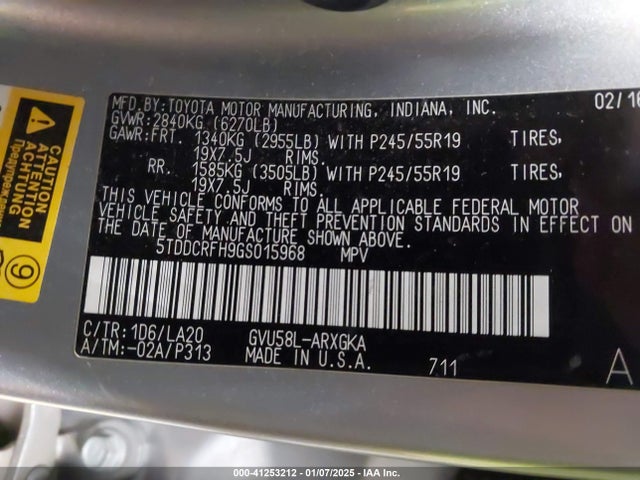 5TDDCRFH9GS015968 Toyota Highlander Hybrid Limited Platinum V6