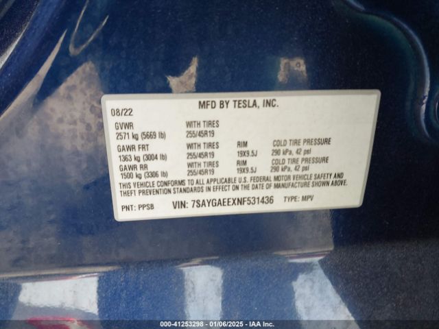 7SAYGAEEXNF531436 Tesla Model Y Long Range Dual Motor All-wheel Drive