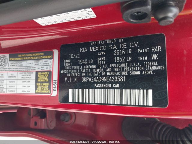3KPA24AD9NE433581 KIA RIO S