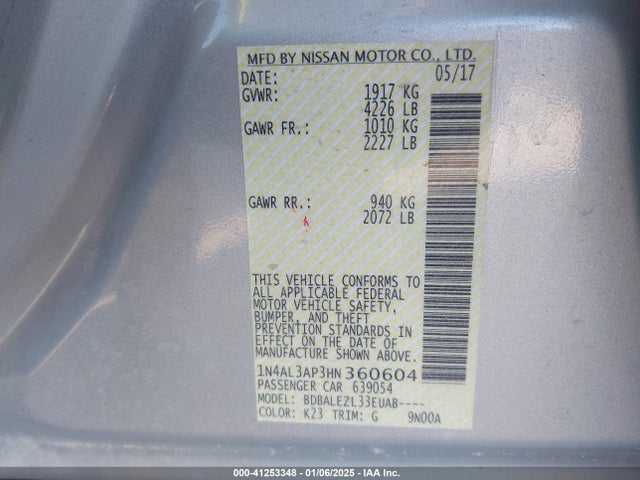 1N4AL3AP3HN360604 Nissan Altima 2.5 S
