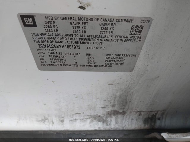 Chevrolet EQUINOX LT 2017 2GNALCEK2H1501972 Image 9