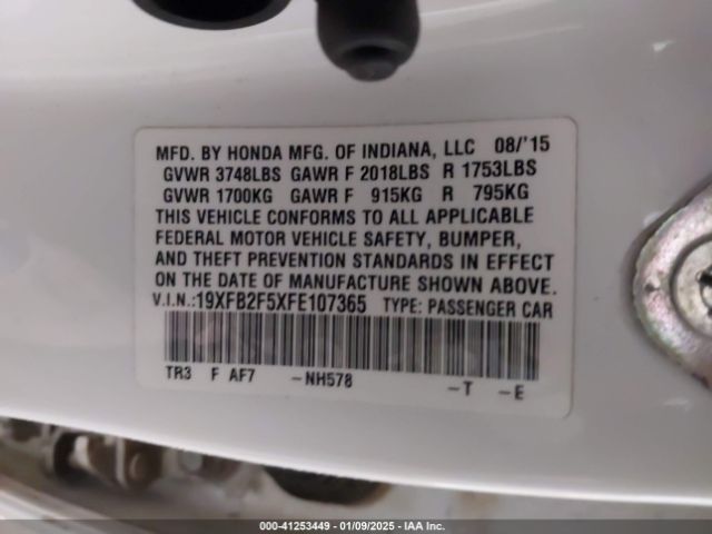 19XFB2F5XFE107365 Honda Civic Lx
