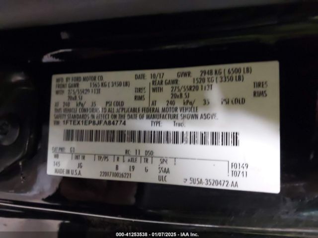 1FTEX1EP8JFA84774 Ford F-150 Xl