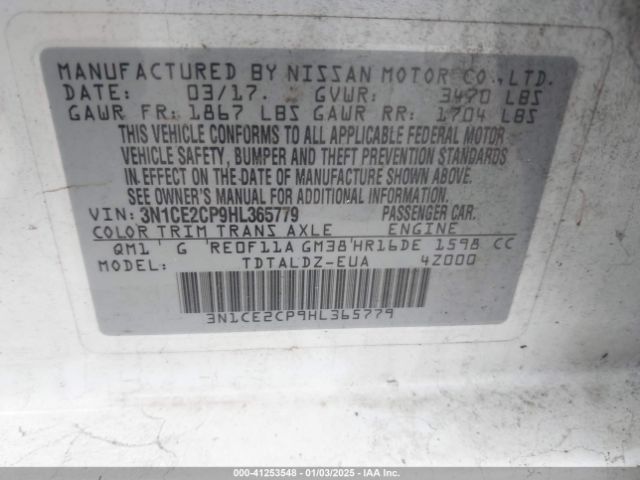 3N1CE2CP9HL365779 Nissan Versa Note Sv